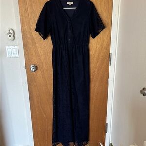 Polagram Navy Blue Lace Maxi Dress